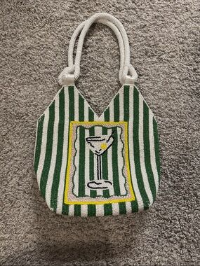 Beaded Green & White Striped Cocktail Tote